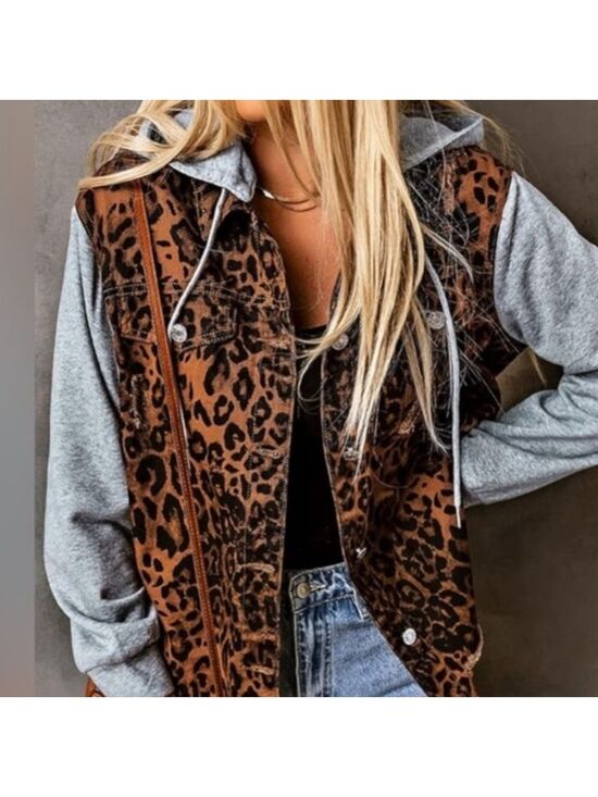 Oddi Jackets & Blazers - ODDI Leopard Denim Jacket Small Hoodie Distressed